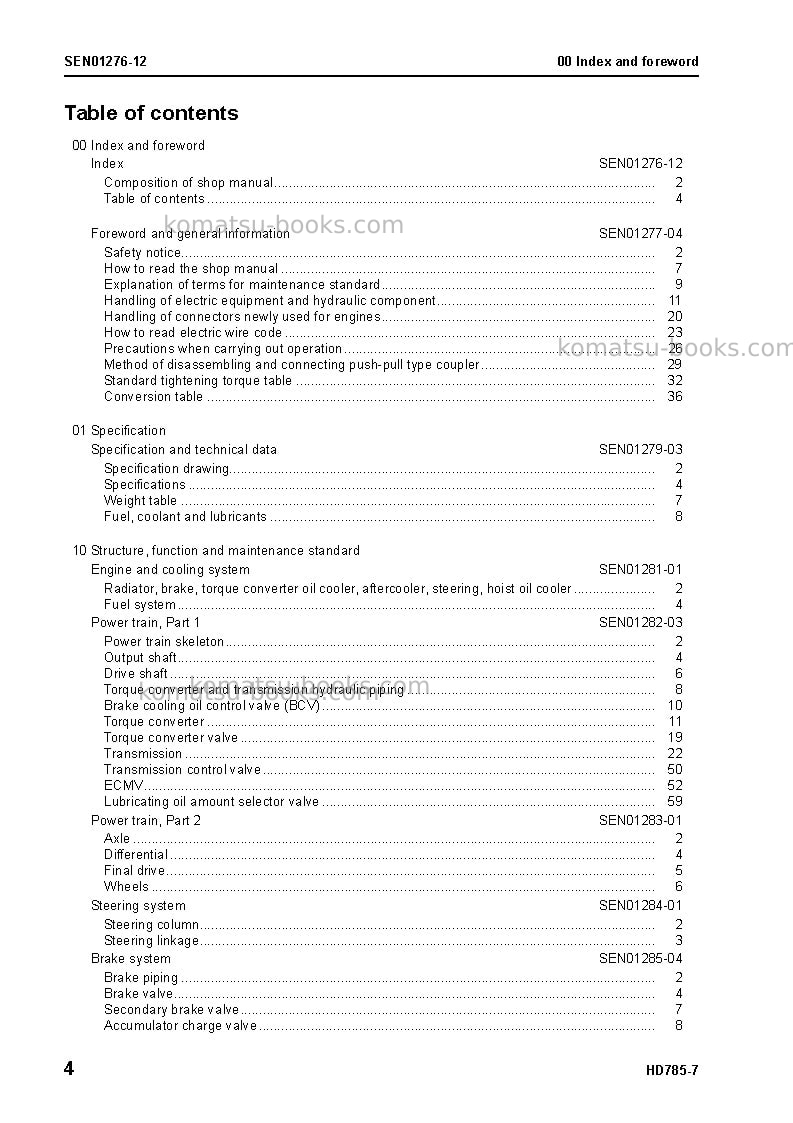 Komatsu hd785-7usa Repair & maintenance cover Page 6 Komatsu hd785-7usa Repair & maintenance cover Page 6