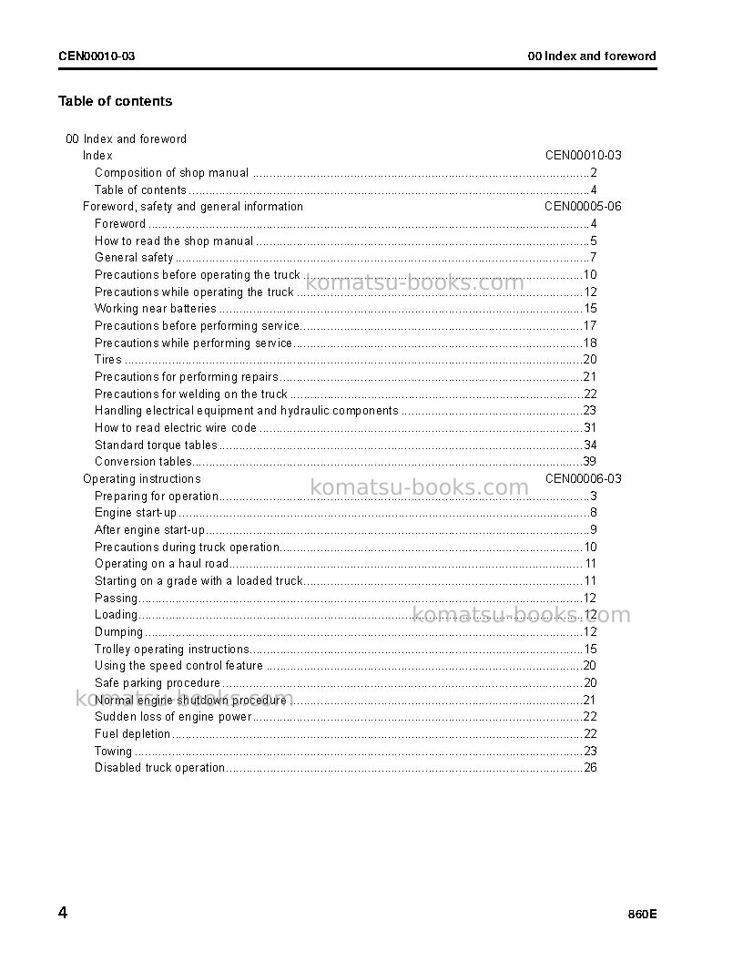 Komatsu 860e-1usa-kt Repair & maintenance cover Page 6 Komatsu 860e-1usa-kt Repair & maintenance cover Page 6
