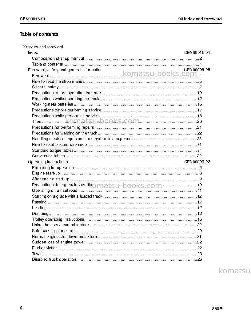 Komatsu 860e-1usa-kt Repair & maintenance cover Page 6 Komatsu 860e-1usa-kt Repair & maintenance cover Page 6