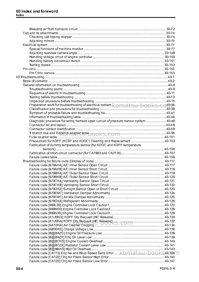 Komatsu pc210lc-10usa Repair & maintenance cover Page 6 Komatsu pc210lc-10usa Repair & maintenance cover Page 6