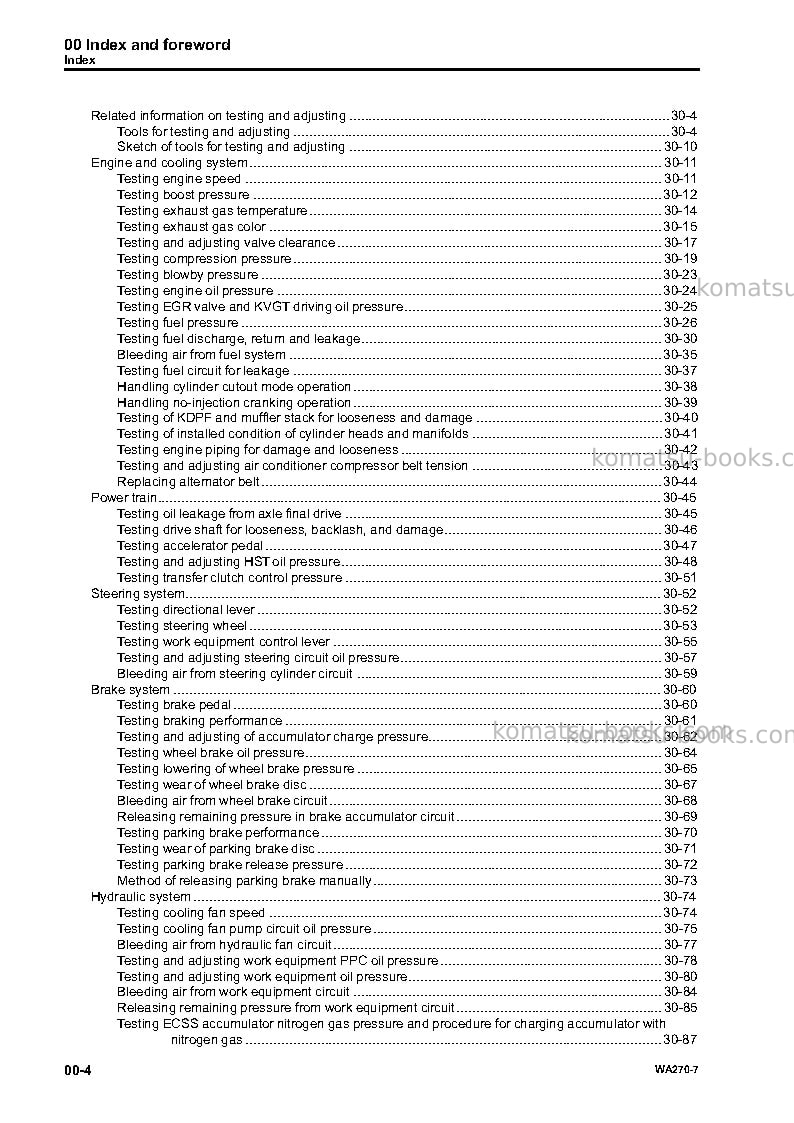 Komatsu wa270-7usa Repair & maintenance cover Page 6 Komatsu wa270-7usa Repair & maintenance cover Page 6