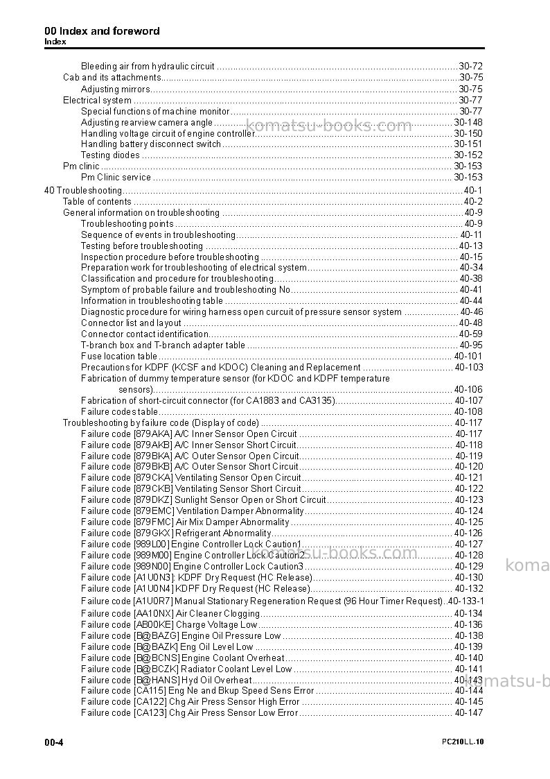 Komatsu pc210ll-10usa Repair & maintenance cover Page 6 Komatsu pc210ll-10usa Repair & maintenance cover Page 6