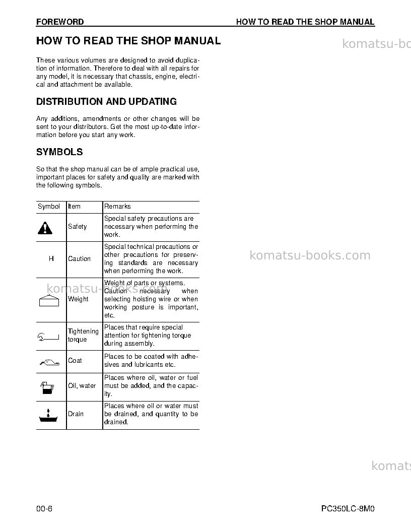 Komatsu pc350lc-8usa-m0 Repair & maintenance cover Page 6