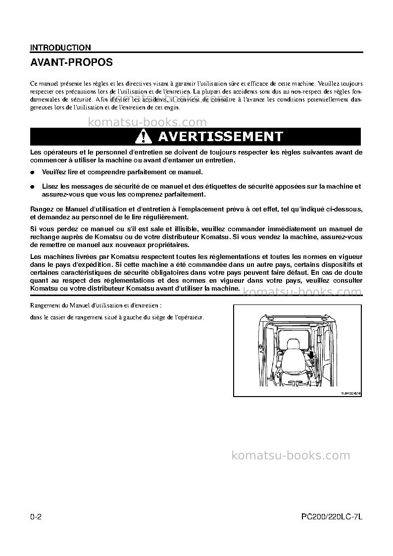 Komatsu pc220lc-7usa-l Manuel d'utilisation couverture Page 6