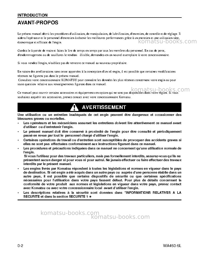 Komatsu wa450-5usa-l Manuel d'utilisation couverture Page 6 Komatsu wa450-5usa-l Manuel d'utilisation couverture Page 6