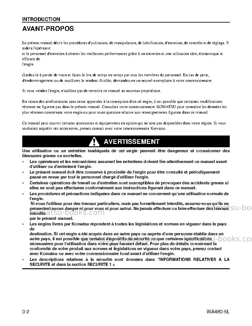 Komatsu wa480-5usa-l Manuel d'utilisation couverture Page 6 Komatsu wa480-5usa-l Manuel d'utilisation couverture Page 6