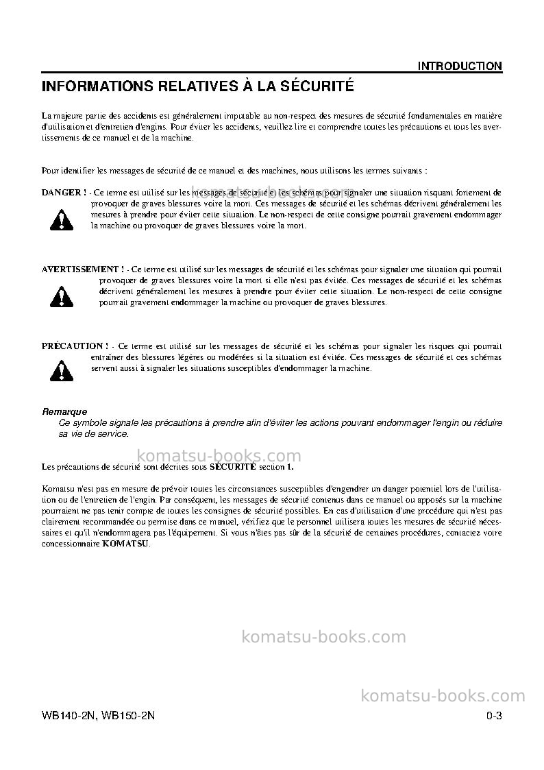 Komatsu wb140-2usa-n Manuel d'utilisation couverture Page 6 Komatsu wb140-2usa-n Manuel d'utilisation couverture Page 6