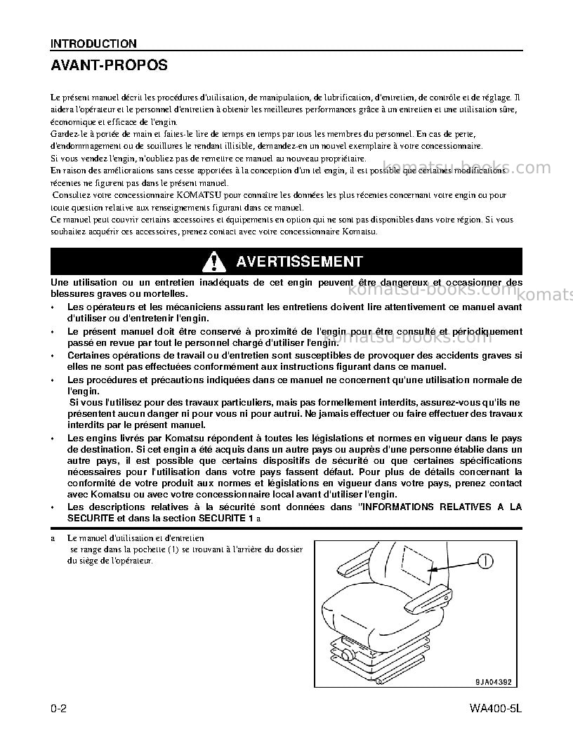 Komatsu wa400-5usa-l Manuel d'utilisation couverture Page 6 Komatsu wa400-5usa-l Manuel d'utilisation couverture Page 6