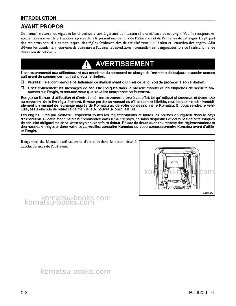 Komatsu pc300ll-7usa-l Manuel d'utilisation couverture Page 6