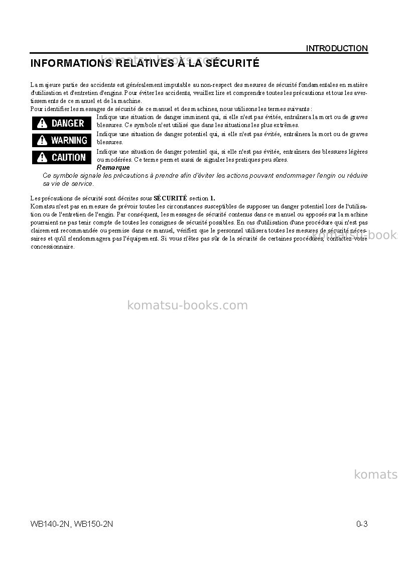 Komatsu wb140-2usa-n Manuel d'utilisation couverture Page 6 Komatsu wb140-2usa-n Manuel d'utilisation couverture Page 6