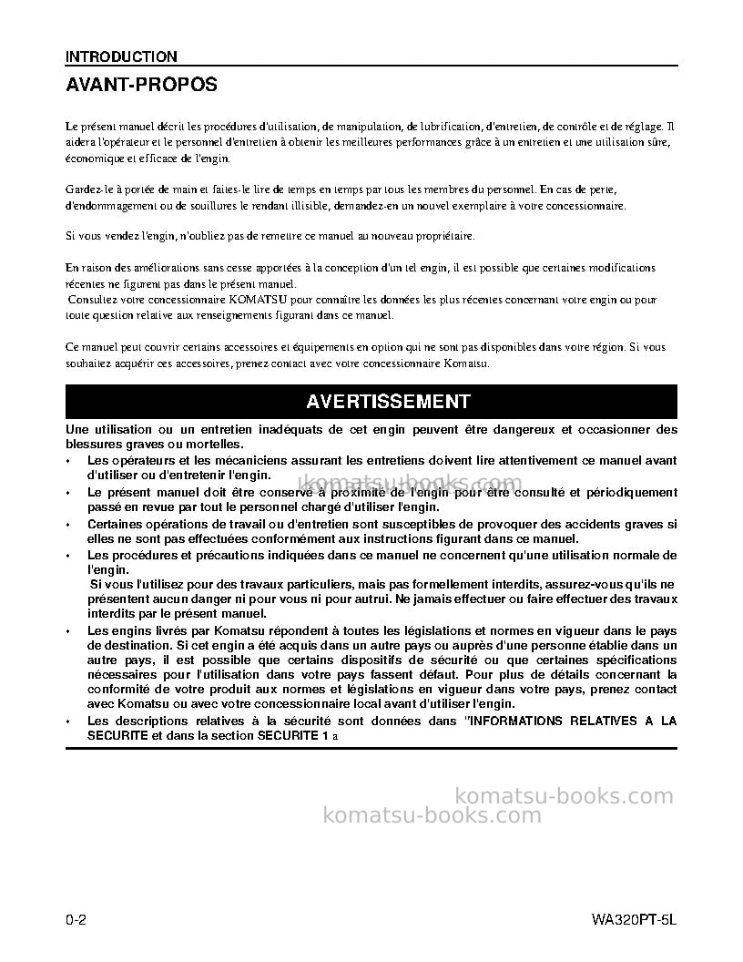 Komatsu wa320pt-5usa-l Manuel d'utilisation couverture Page 6 Komatsu wa320pt-5usa-l Manuel d'utilisation couverture Page 6