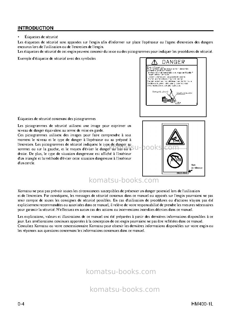 Komatsu hm400-1usa-l Manuel d'utilisation couverture Page 6