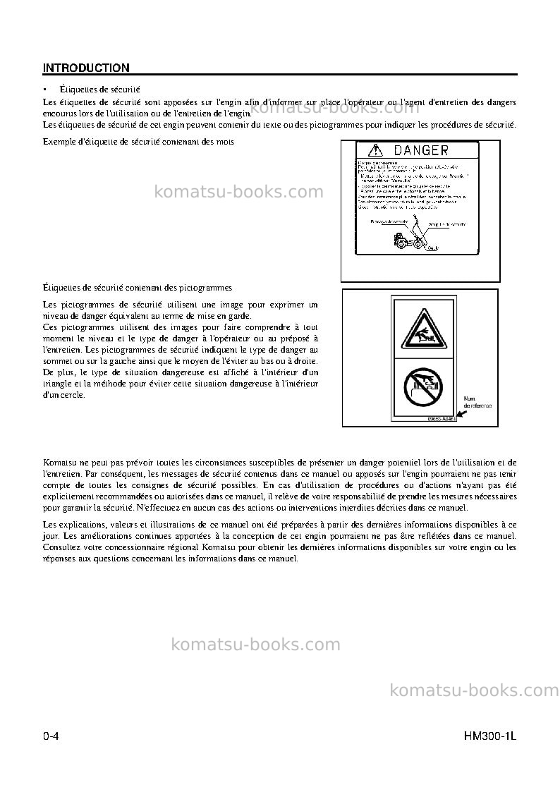 Komatsu hm300-1usa-l Manuel d'utilisation couverture Page 6 Komatsu hm300-1usa-l Manuel d'utilisation couverture Page 6
