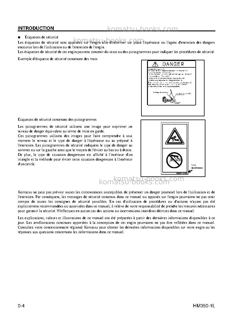 Komatsu hm350-1usa-l Manuel d'utilisation couverture Page 6 Komatsu hm350-1usa-l Manuel d'utilisation couverture Page 6