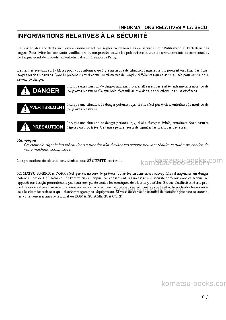 Komatsu pc300ll-7usa-tier 3 Manuel d'utilisation couverture Page 6