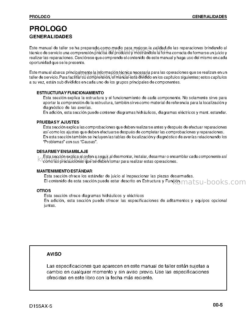 Komatsu d155ax-5jpn Reparación y mantenimiento cover Page 6