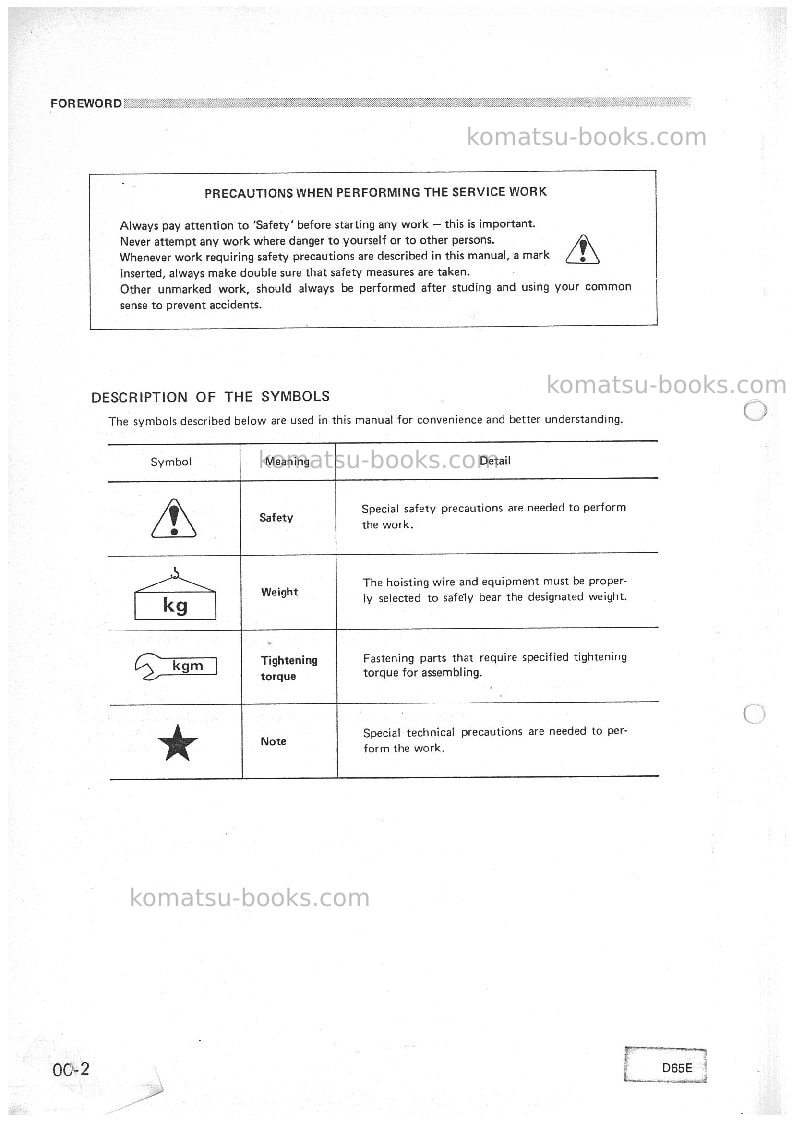 Komatsu d65e-6jpn Repair & maintenance cover Page 6
