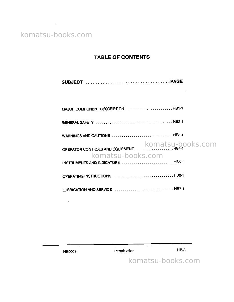 Komatsu 210musa Operation manual cover Page 6 Komatsu 210musa Operation manual cover Page 6