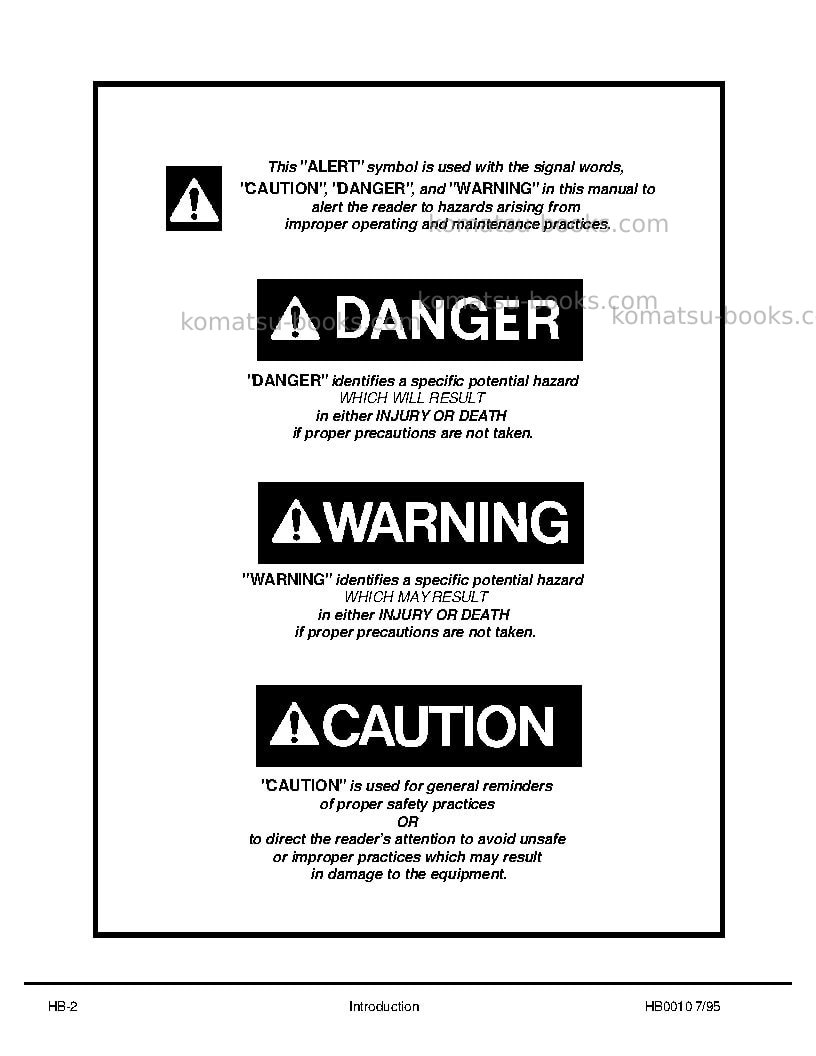 Komatsu 210musa Operation manual cover Page 6 Komatsu 210musa Operation manual cover Page 6