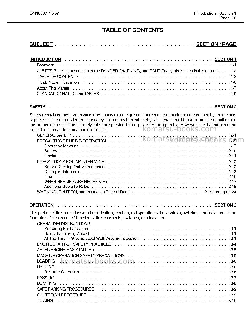 Komatsu 530musa Operation manual cover Page 6