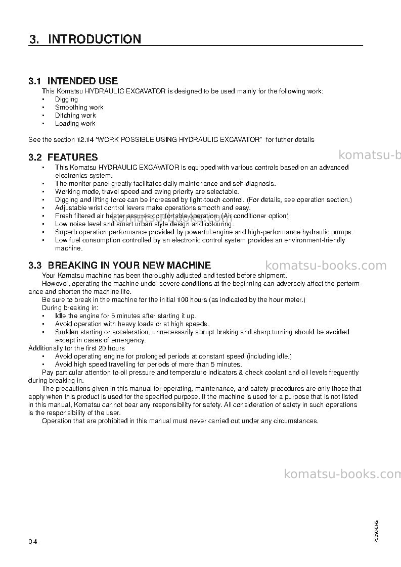 Komatsu pc290lc-6gbr-k Operation manual cover Page 6 Komatsu pc290lc-6gbr-k Operation manual cover Page 6
