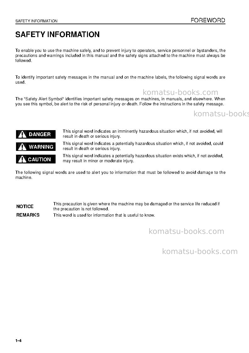 Komatsu hb205-1jpn Operation manual cover Page 6