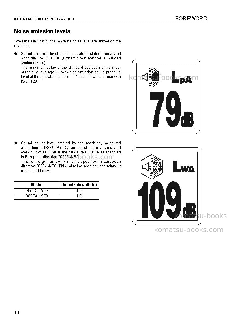 Komatsu d85px-15jpn-e0, for eu Operation manual cover Page 6 Komatsu d85px-15jpn-e0, for eu Operation manual cover Page 6