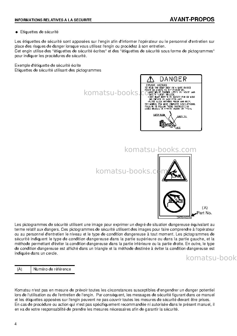 Komatsu hd405-6jpn Manuel d'utilisation couverture Page 6 Komatsu hd405-6jpn Manuel d'utilisation couverture Page 6