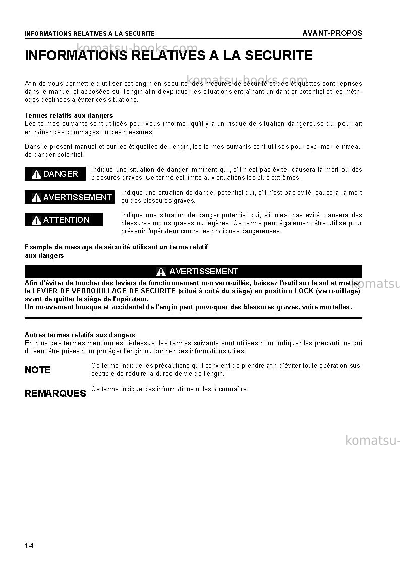 Komatsu d155ax-5jpn Manuel d'utilisation couverture Page 6 Komatsu d155ax-5jpn Manuel d'utilisation couverture Page 6
