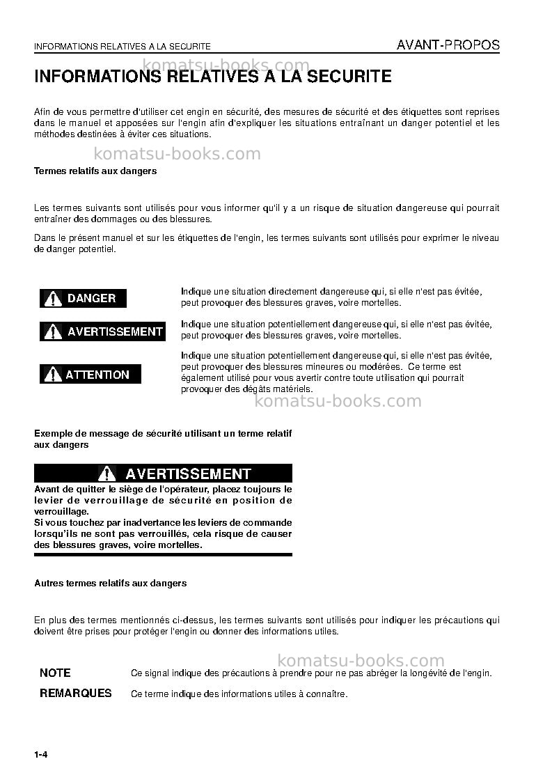 Komatsu d155ax-5jpn Manuel d'utilisation couverture Page 6 Komatsu d155ax-5jpn Manuel d'utilisation couverture Page 6