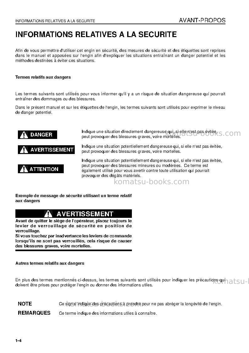 Komatsu d155ax-5jpn Manuel d'utilisation couverture Page 6 Komatsu d155ax-5jpn Manuel d'utilisation couverture Page 6