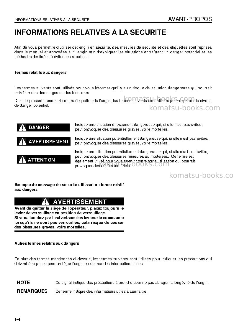 Komatsu d155ax-5jpn Manuel d'utilisation couverture Page 6 Komatsu d155ax-5jpn Manuel d'utilisation couverture Page 6