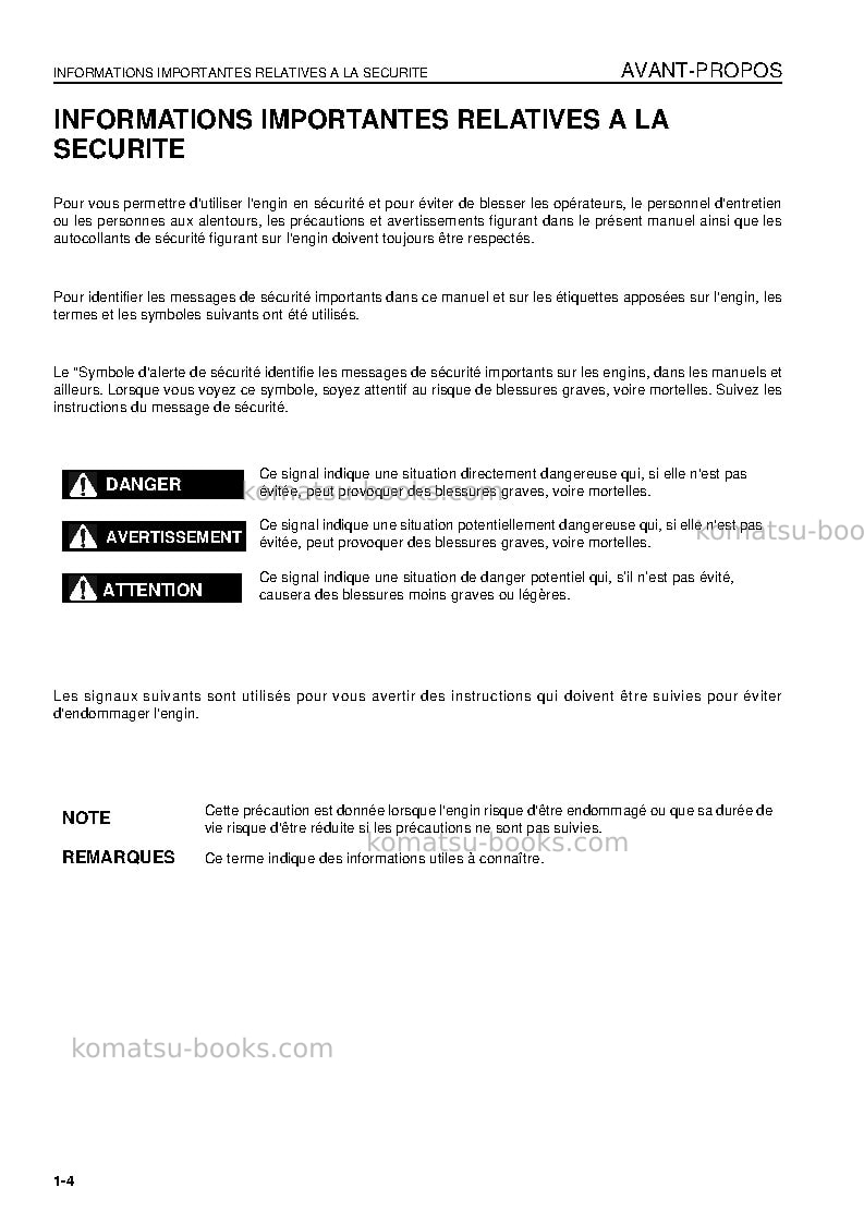 Komatsu d85ex-15jpn-e0, for eu Manuel d'utilisation couverture Page 6 Komatsu d85ex-15jpn-e0, for eu Manuel d'utilisation couverture Page 6