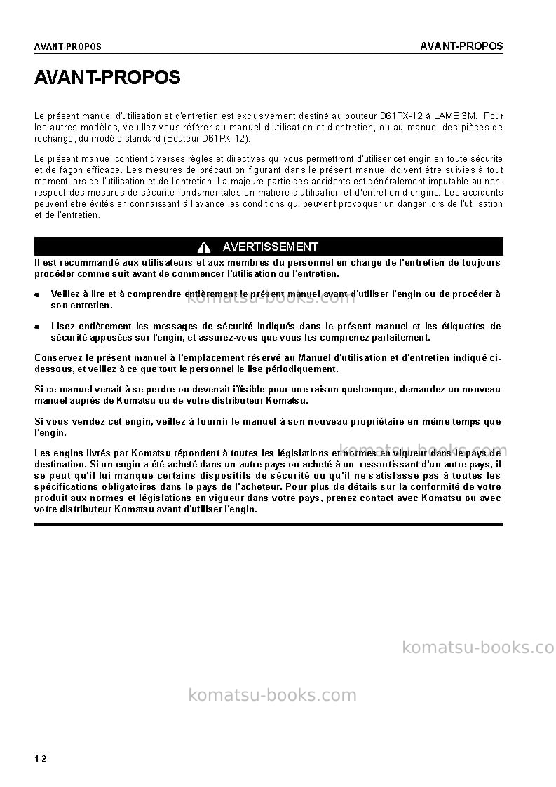 Komatsu d61px-12bra Manuel d'utilisation couverture Page 6