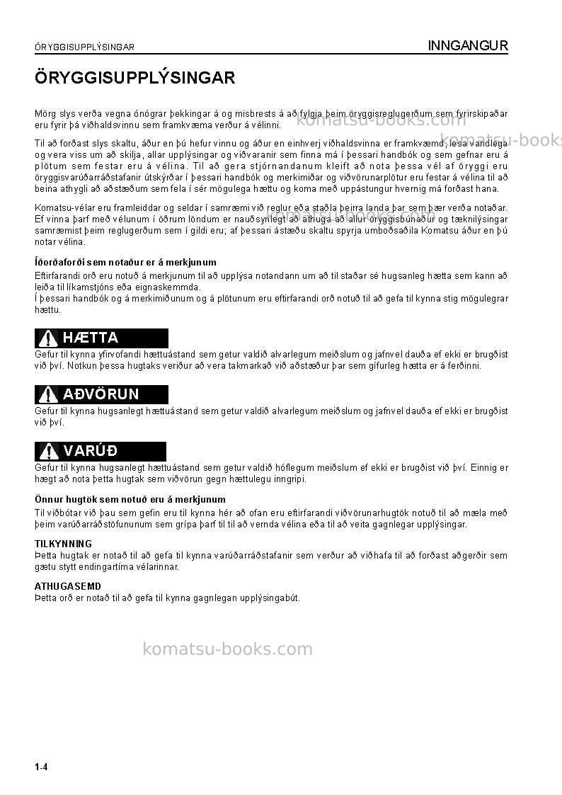 Komatsu pc09-1ita Operation manual cover Page 6 Komatsu pc09-1ita Operation manual cover Page 6
