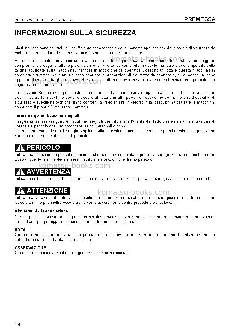 Komatsu pc09-1ita Manuale operativo copertina Pagina 6 Komatsu pc09-1ita Manuale operativo copertina Pagina 6
