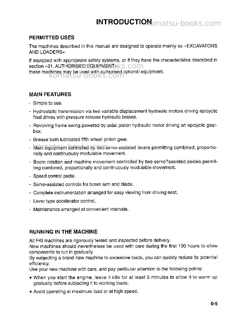 Komatsu pc95-1ita Operation manual cover Page 6 Komatsu pc95-1ita Operation manual cover Page 6