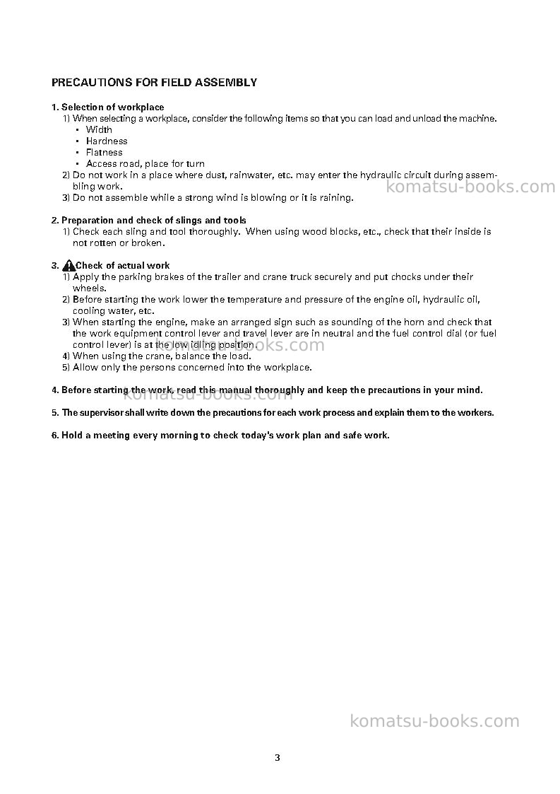 Komatsu d475a-5jpn-for alaska extreme cold terrain Field assembly manual cover Page 6 Komatsu d475a-5jpn-for alaska extreme cold terrain Field assembly manual cover Page 6