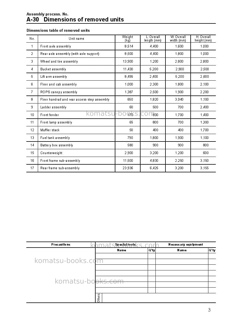 Komatsu wa800-3jpn Field assembly manual cover Page 6 Komatsu wa800-3jpn Field assembly manual cover Page 6