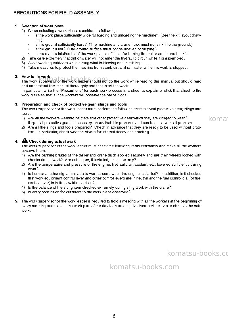 Komatsu pc600-8jpn Field assembly manual cover Page 6 Komatsu pc600-8jpn Field assembly manual cover Page 6