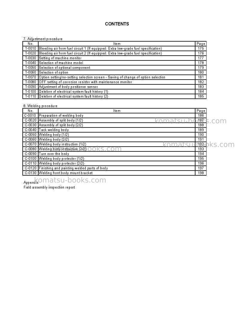 Komatsu hd785-7ind-50c degree m/c spec Field assembly manual cover Page 6