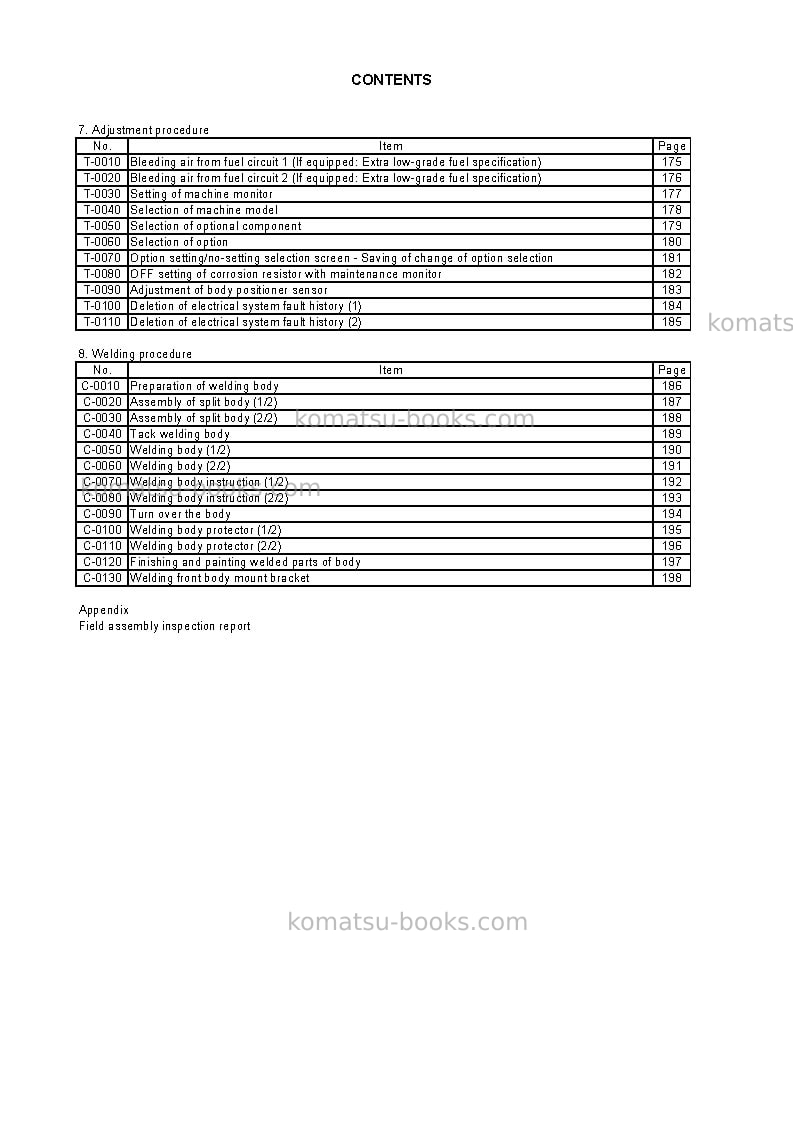 Komatsu hd785-7jpn Field assembly manual cover Page 6 Komatsu hd785-7jpn Field assembly manual cover Page 6