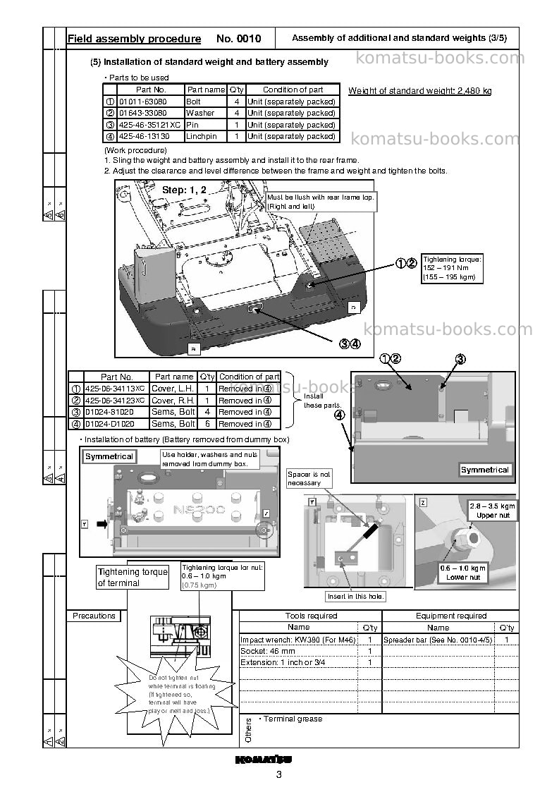 Komatsu wa500-6jpn Field assembly manual cover Page 6 Komatsu wa500-6jpn Field assembly manual cover Page 6