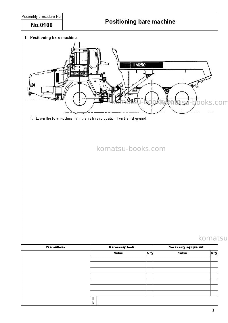 Komatsu hm250-2jpn Field assembly manual cover Page 6 Komatsu hm250-2jpn Field assembly manual cover Page 6
