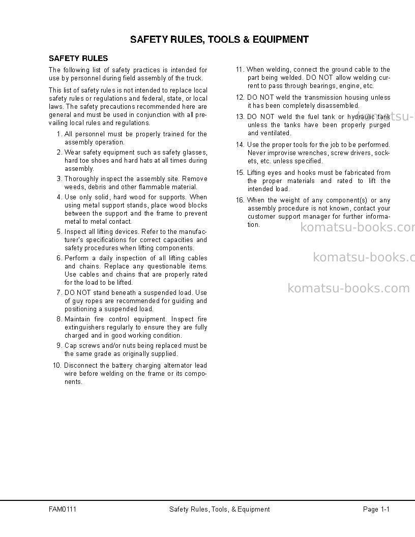 Komatsu hd1500-7jpn Field assembly manual cover Page 6