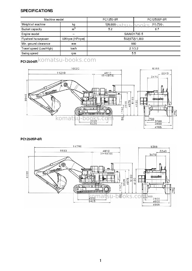 Komatsu pc1250sp-8jpn-r, for kal Field assembly manual cover Page 6 Komatsu pc1250sp-8jpn-r, for kal Field assembly manual cover Page 6