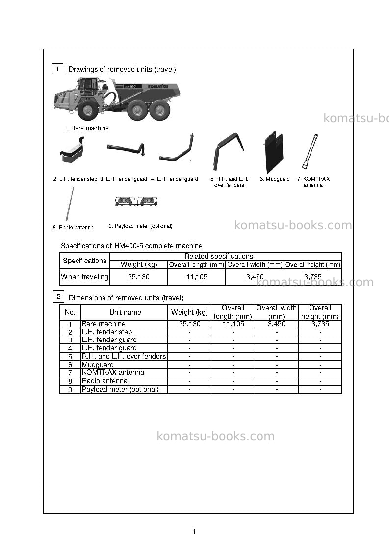 Komatsu hm400-5jpn Field assembly manual cover Page 6 Komatsu hm400-5jpn Field assembly manual cover Page 6