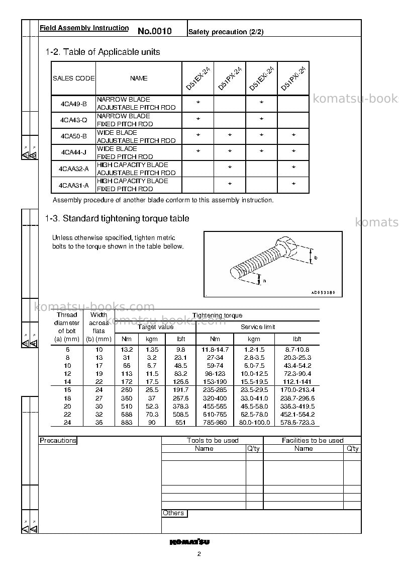 Komatsu d51ex-24jpn Field assembly manual cover Page 6 Komatsu d51ex-24jpn Field assembly manual cover Page 6