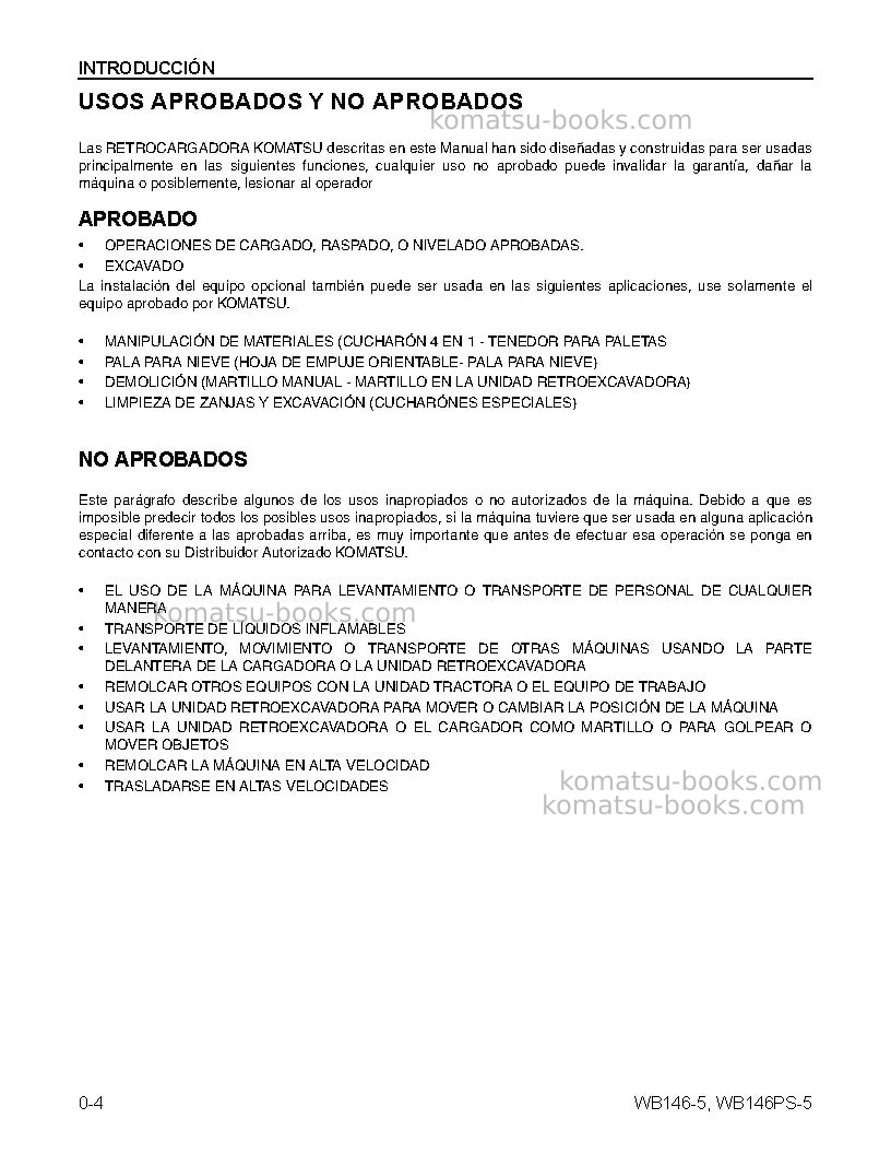 Komatsu wb146ps-5usa Manual de operación cover Page 6 Komatsu wb146ps-5usa Manual de operación cover Page 6
