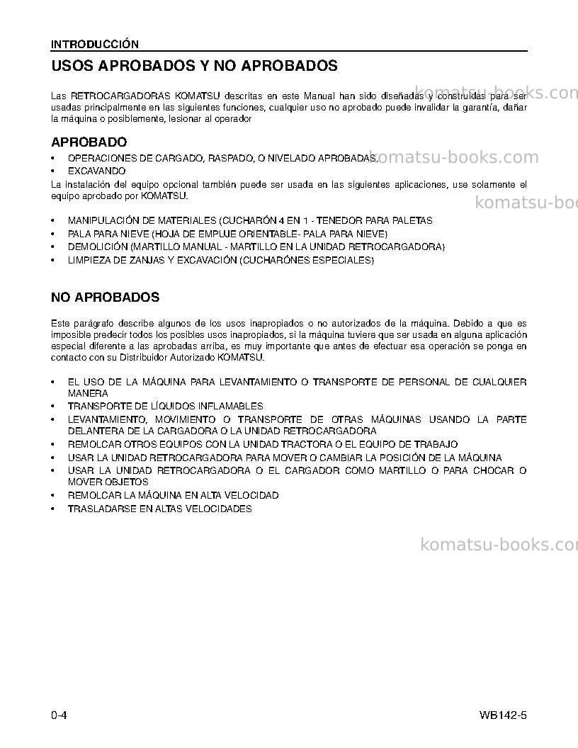 Komatsu wb142-5usa Manual de operación cover Page 6 Komatsu wb142-5usa Manual de operación cover Page 6